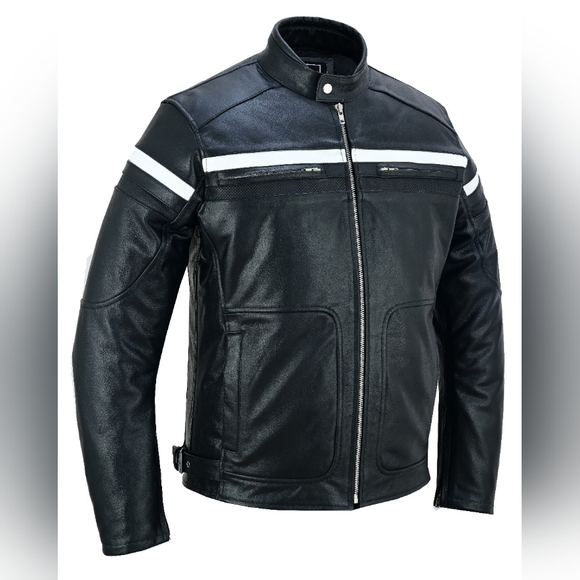 Men's Black Premium Leather Motorcycle Jacket - Picture 2 of 5
